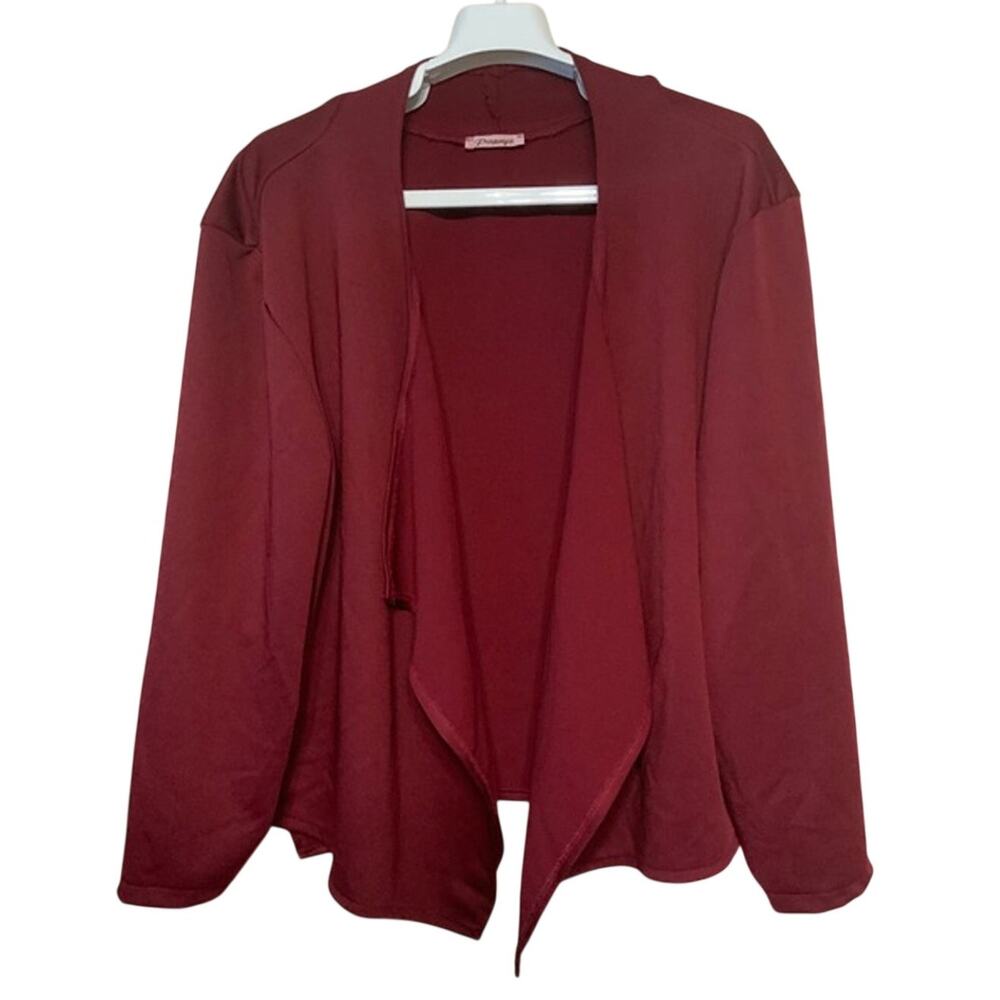 Papaya Womens L Burgundy Open Front Draped Cardigan Sweater Lightweight Casual